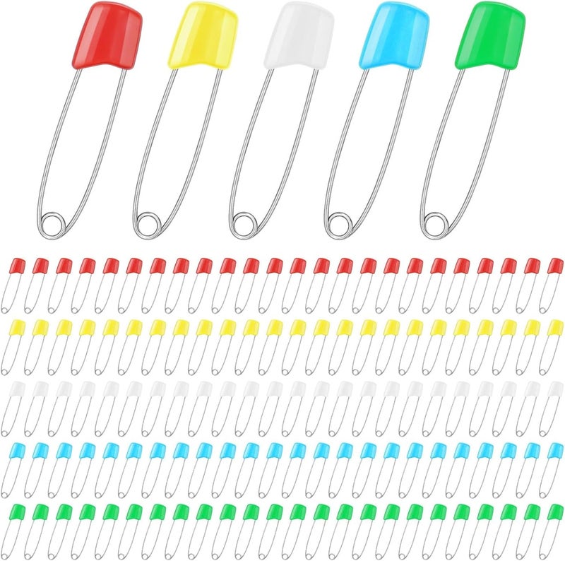 keepsweat 120 Pcs Diaper Pins,2.2 Inch Baby Safety Pins Colorful Stainless Steel Diaper Nappy Pins for Cloth Diapers,Plastic Head,5 Colors,Safe Locking Closures - Image 1